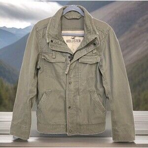 Hollister La Jolla Field Jacket Men's S Green Utility Military Distressed Y2k